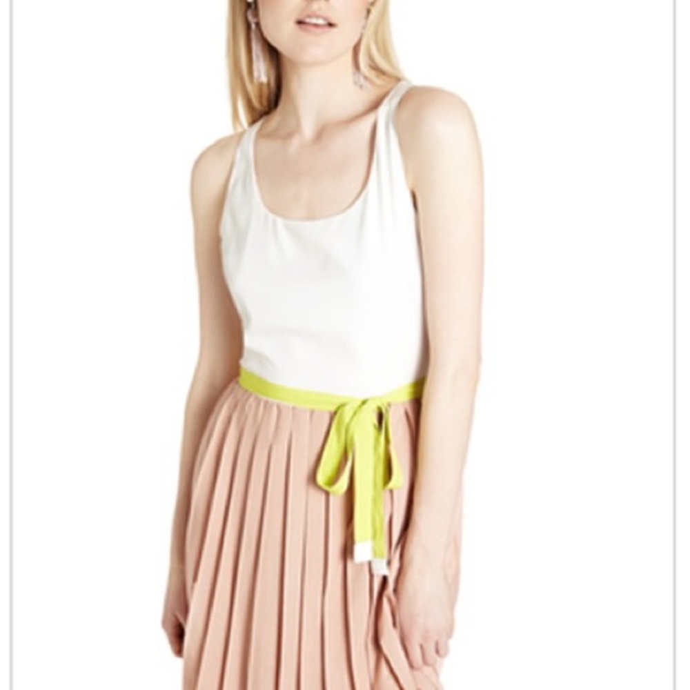 Walter Baker cream and pink pleated dress